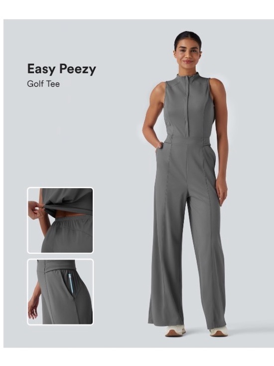 HALARA Pants - HALARA - Mock Neck Sleeveless Half-Zip Quick Dry Golf Jumpsuit with Pockets